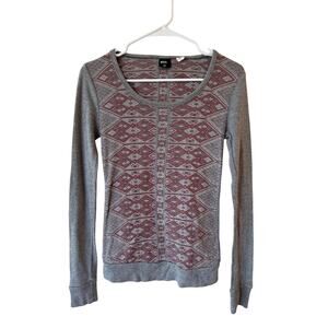BDG Long Sleeve Printed Pullover Scoop Neck Sweater Gray Women's Size Small